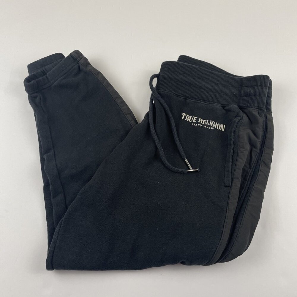 True Religion Sweatpants Joggers Women’s M Black Cropped Drawstrings
